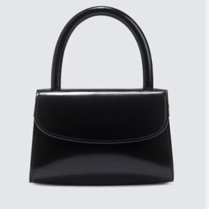 By Far - Black Mini Semi Patent Leather Top Handle Bag